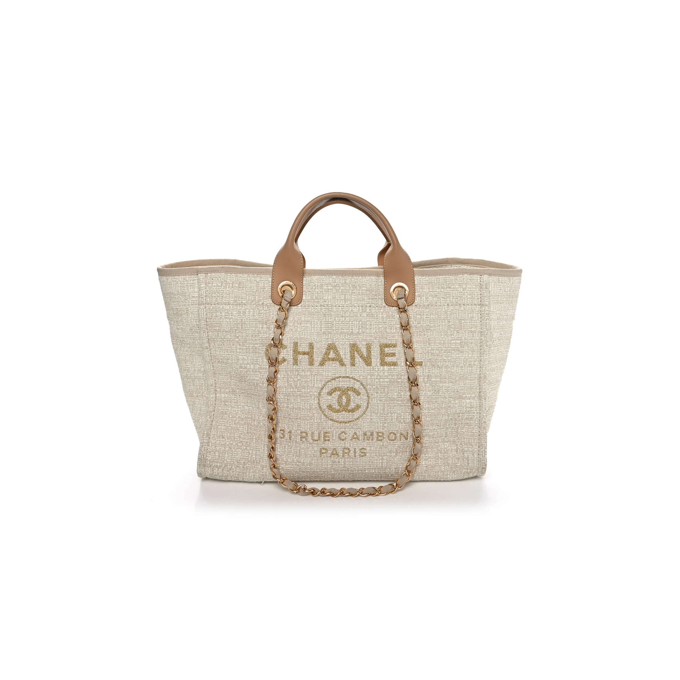 CHANEL CANVAS MEDIUM DEAUVILLE TOTE LIGHT BEIGE (39*30*22cm)